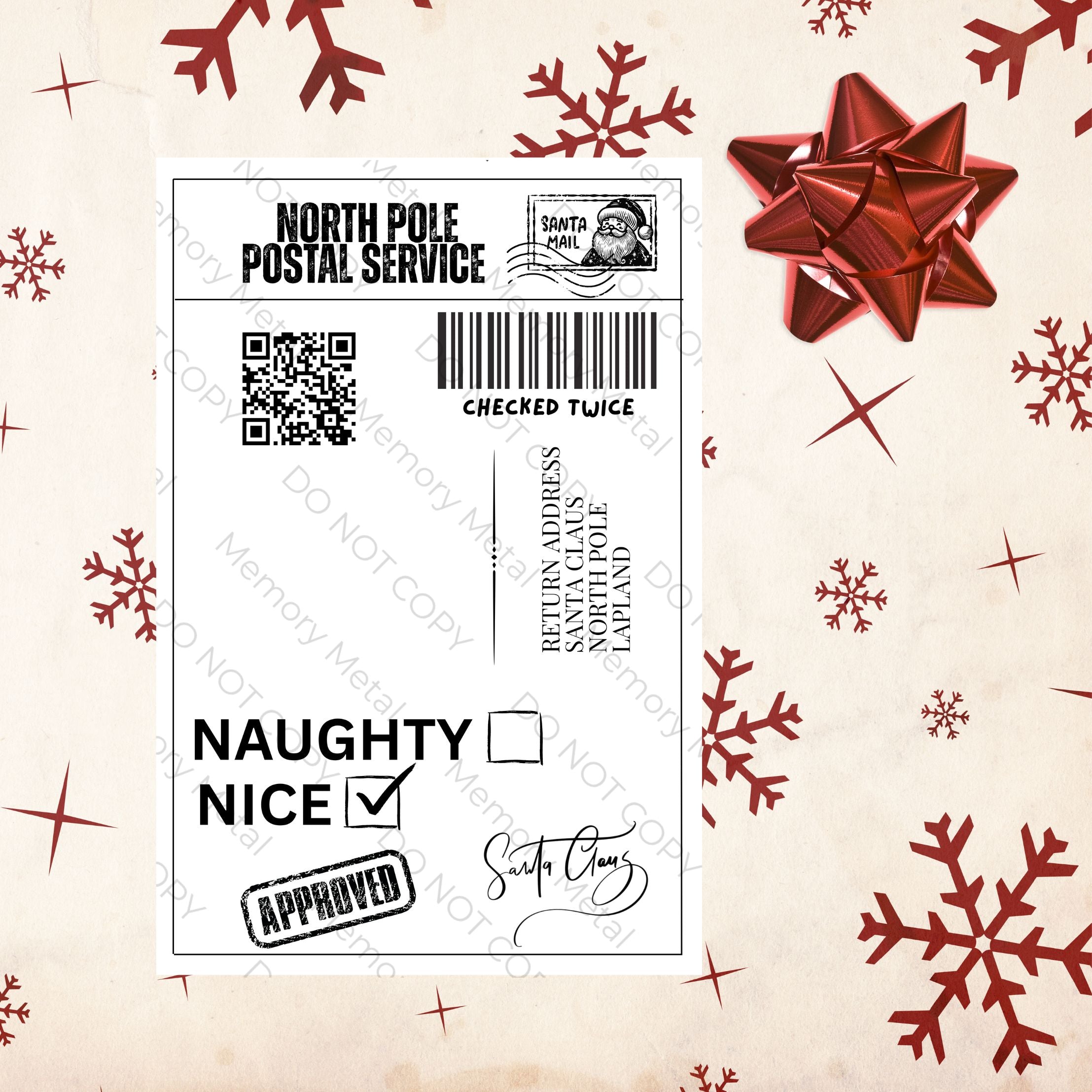 North Pole Postal Service Gift Label with Santa Tracker QR Code - Pack of 5