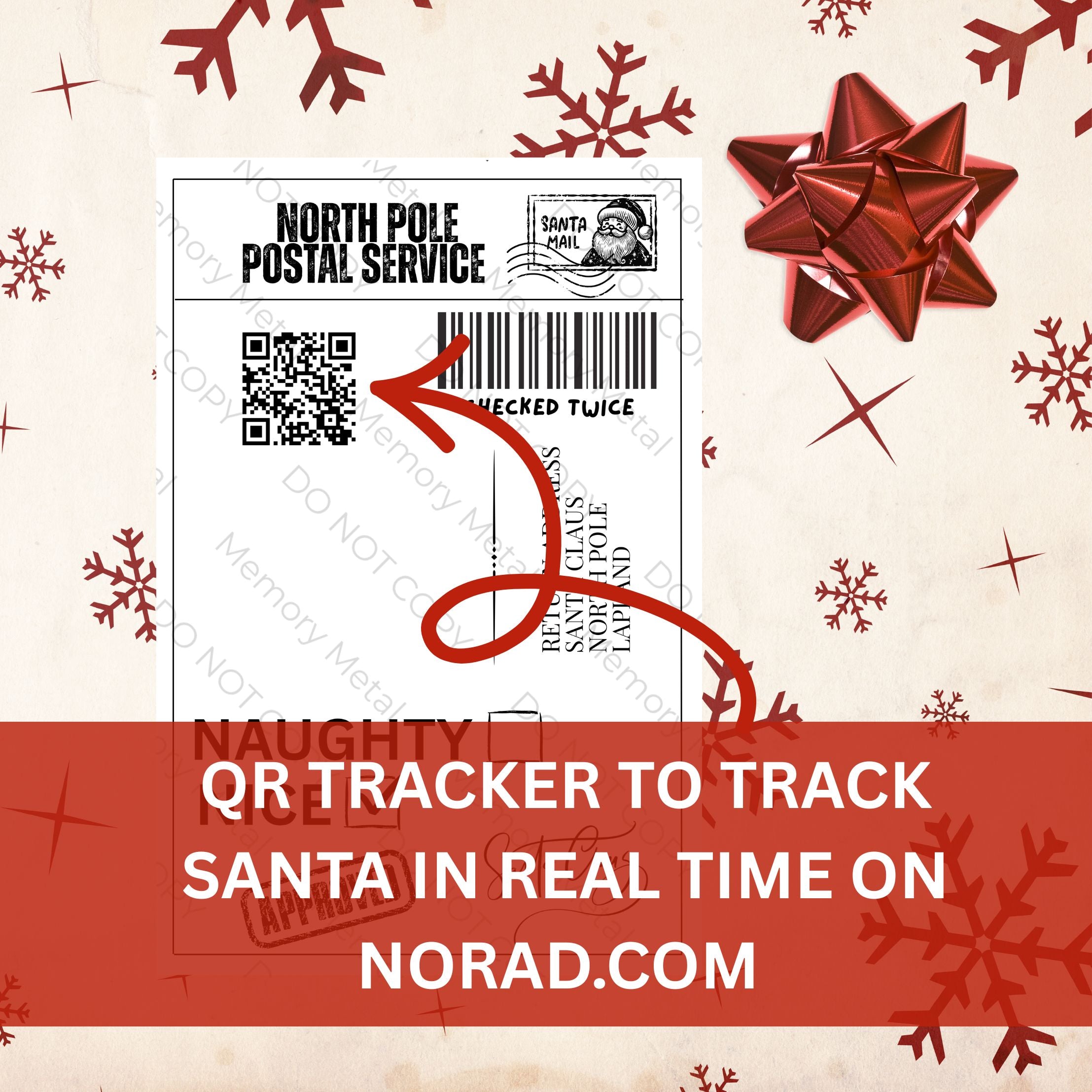 North Pole Postal Service Gift Label with Santa Tracker QR Code - Pack of 5